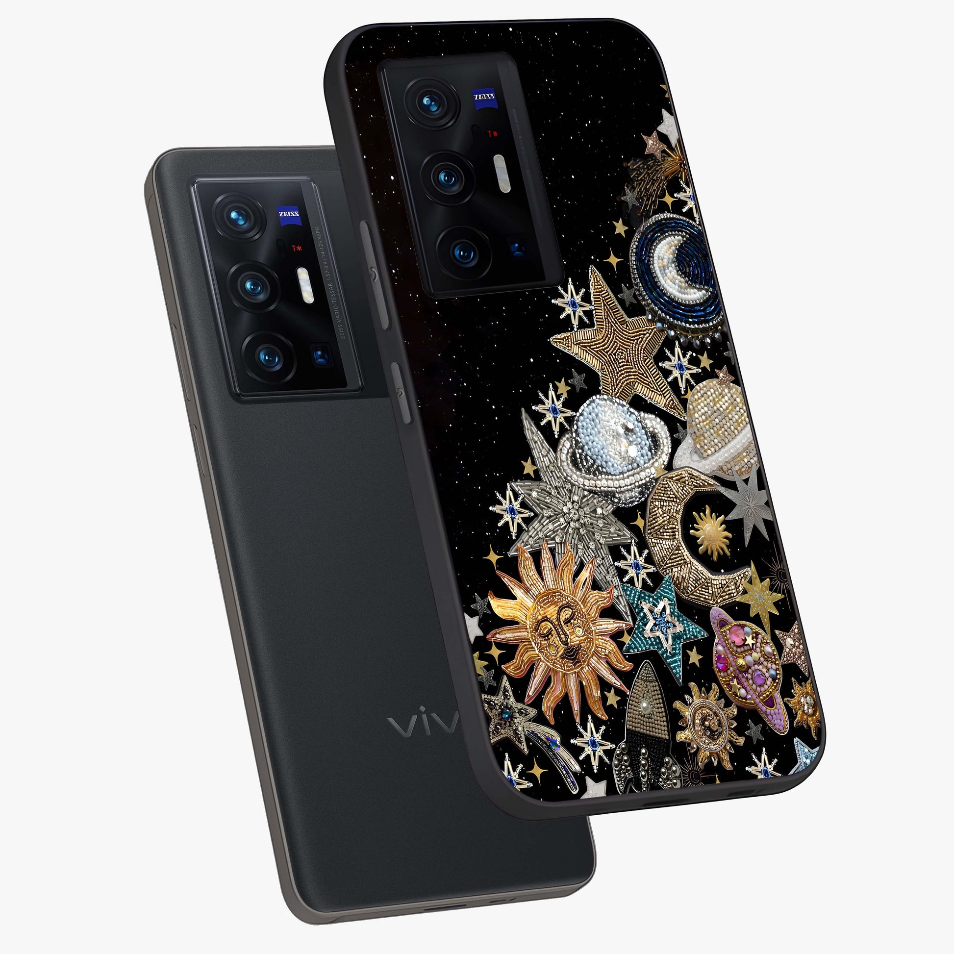 Cosmic Sparkle Dreams Glass Case displayed in angled mockup highlighting dreamy star sparkle design with celestial aesthetic.