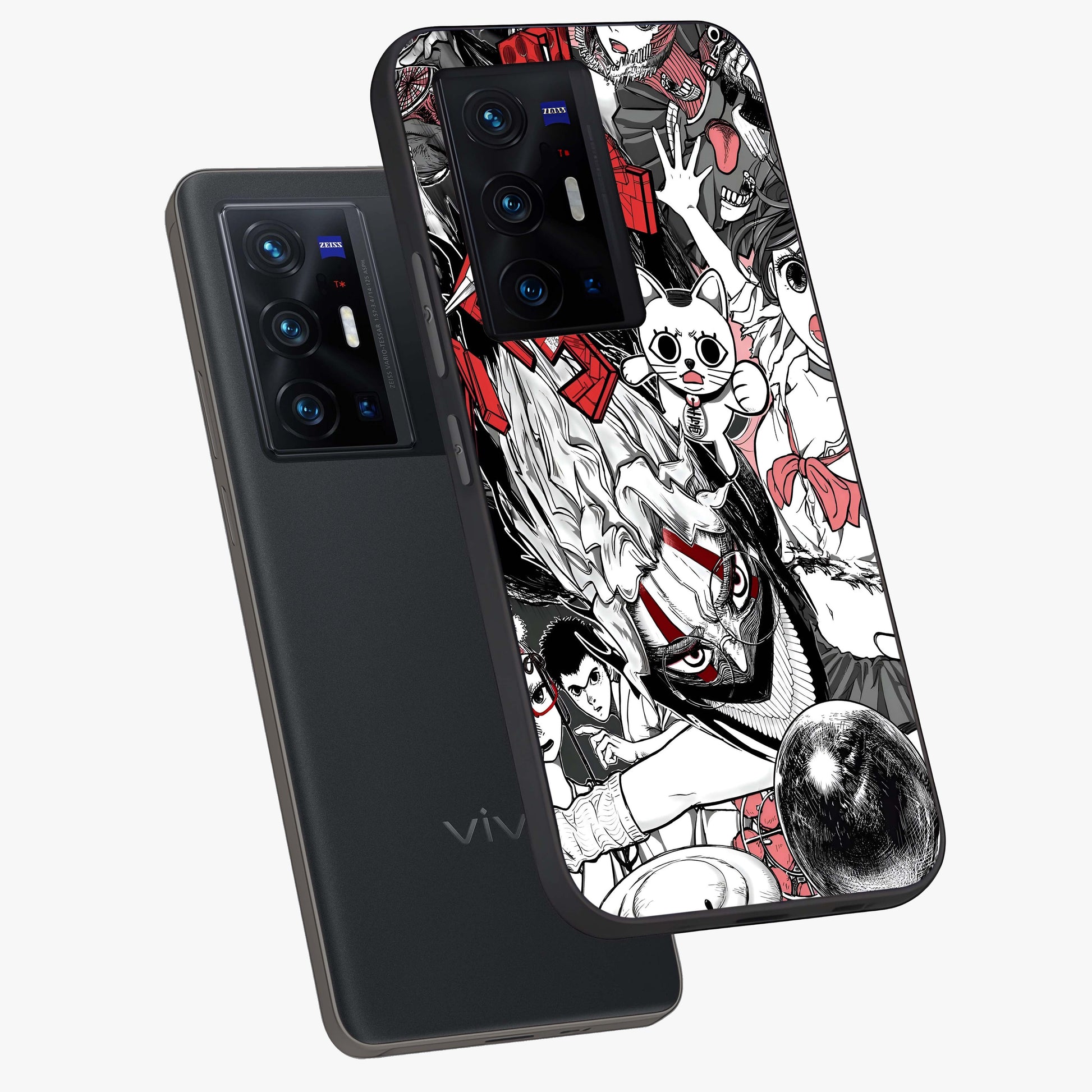 Crimson Chaos Panel Glass Case displayed in angled mockup highlighting chaotic panel style design with modern graphic theme.