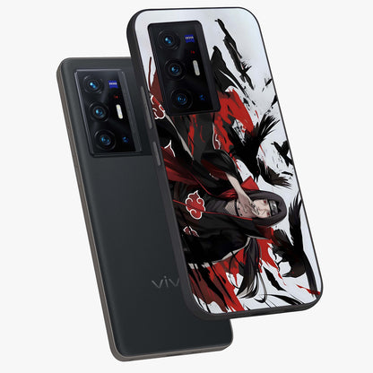 Crimson Crow Illusion Glass Case displayed in angled mockup highlighting mysterious crow graphic with dark aesthetic style.