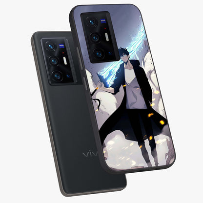 Dark Lightning Anime Warrior Glass Case displayed in angled mockup highlighting powerful lightning themed anime illustration.