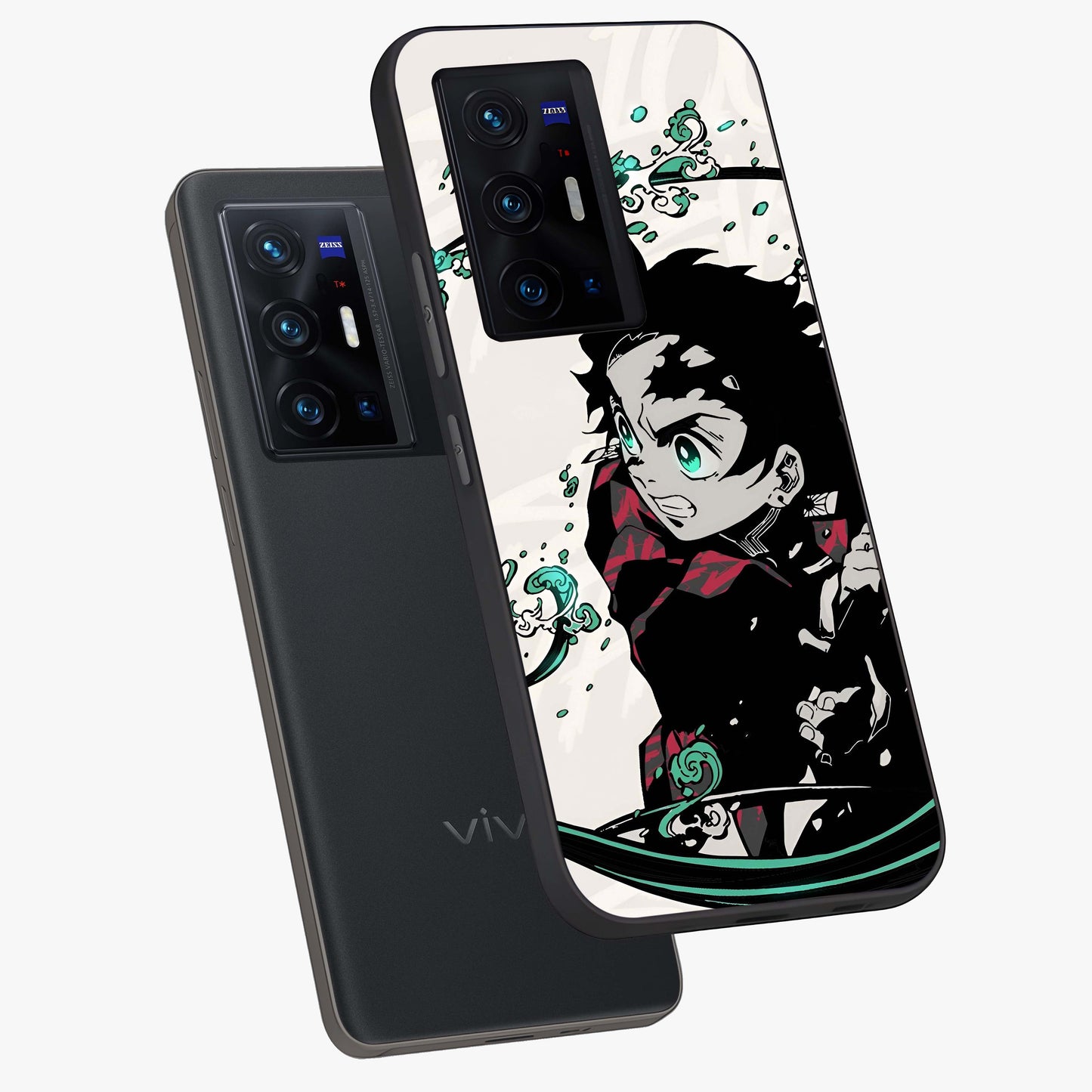 Demon Slayer Glass Case displayed in angled mockup highlighting dramatic anime character design with action aesthetic.
