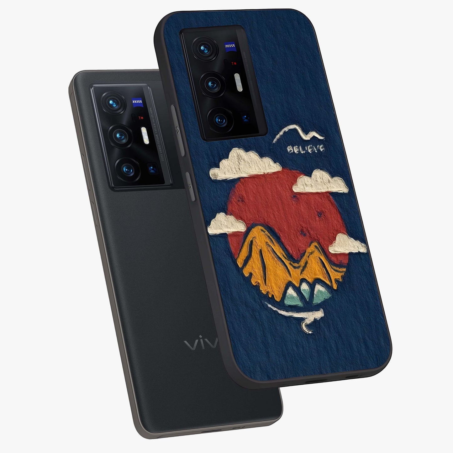 Dream Beyond Mountains Glass Case displayed in angled mockup highlighting dreamy mountain illustration with peaceful aesthetic.