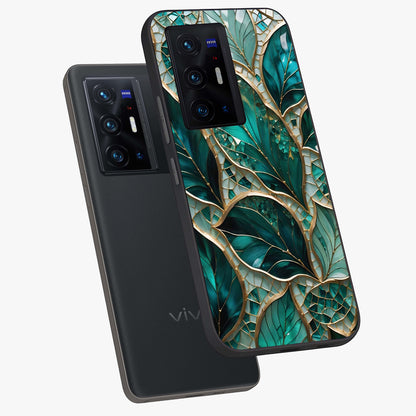 Emerald Leaf Glass Glass Case displayed in angled mockup highlighting botanical leaf illustration with elegant natural aesthetic.
