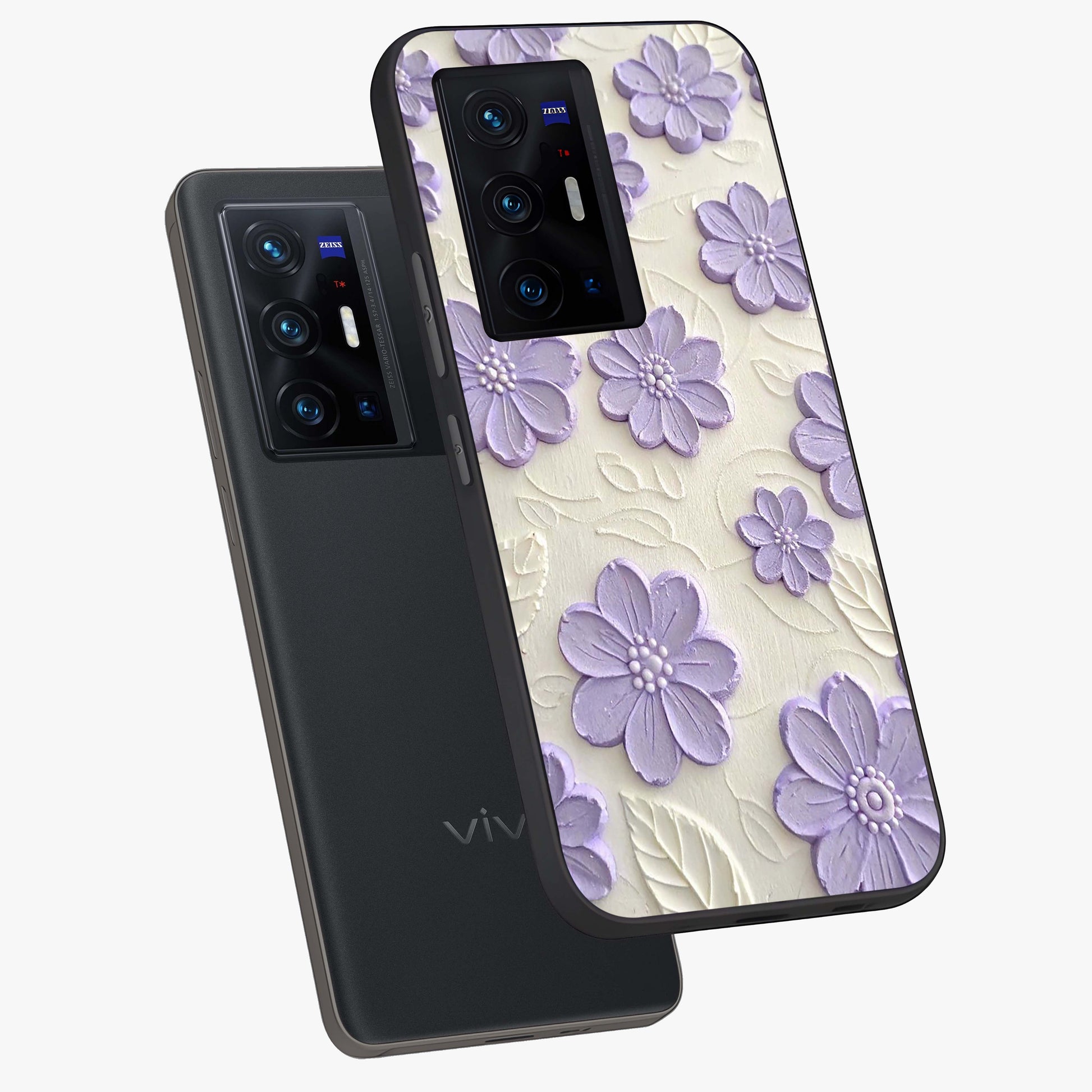 Floral Wall Art With Purple Flowers Glass Case displayed in angled mockup highlighting vibrant purple floral illustration with artistic aesthetic.