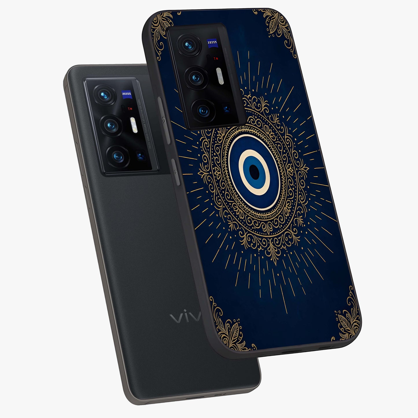 Golden Celestial Charm Glass Case displayed in angled mockup highlighting sparkling cosmic charm design with celestial aesthetic.