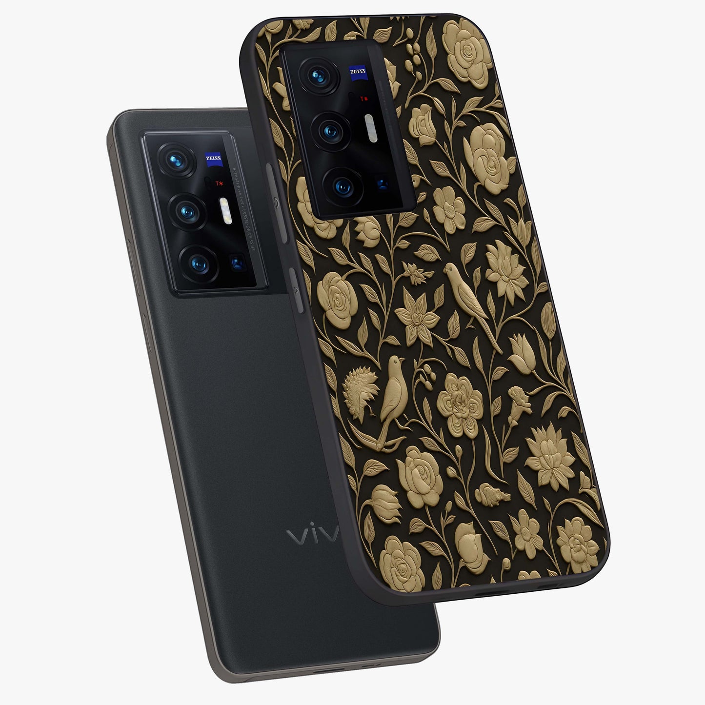 Golden Evil Eye Mandala Glass Case displayed in angled mockup highlighting protective evil eye symbol with golden mandala design.
