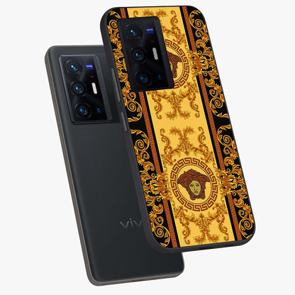 Golden Lotus Glow Glass Case displayed in angled mockup highlighting radiant lotus illustration with spiritual aesthetic.