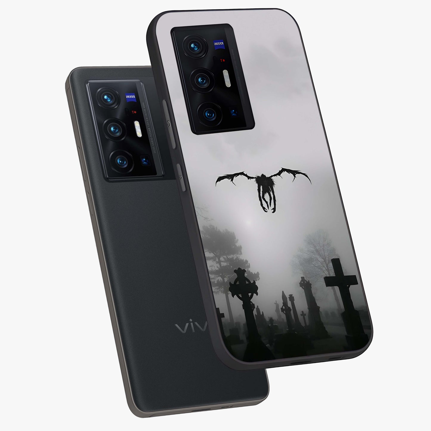 Graveyard Shadow Descent Glass Case displayed in angled mockup highlighting eerie shadow illustration with gothic aesthetic.