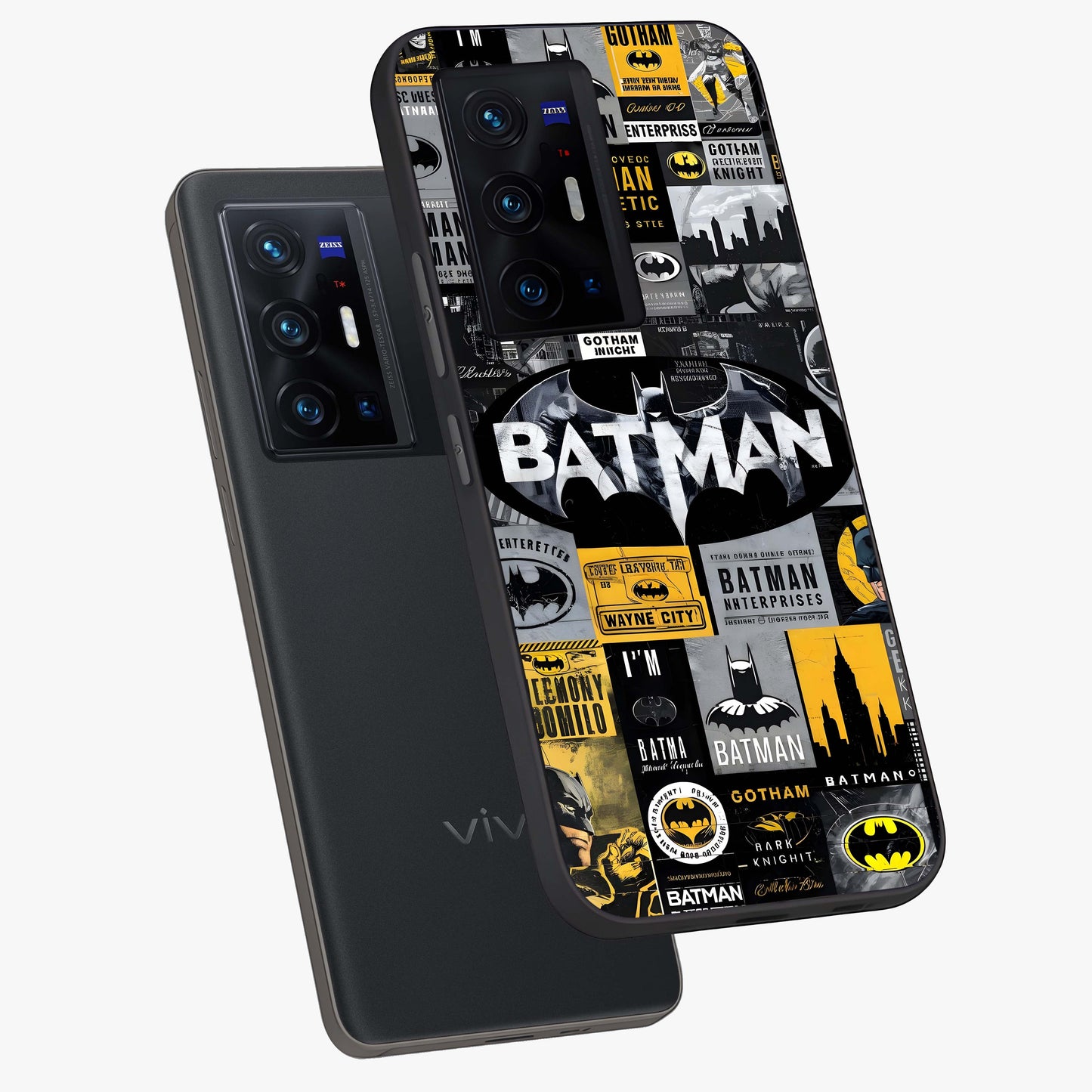 Knight Gotham Rise Glass Case displayed in angled mockup highlighting powerful knight silhouette design with dramatic aesthetic.