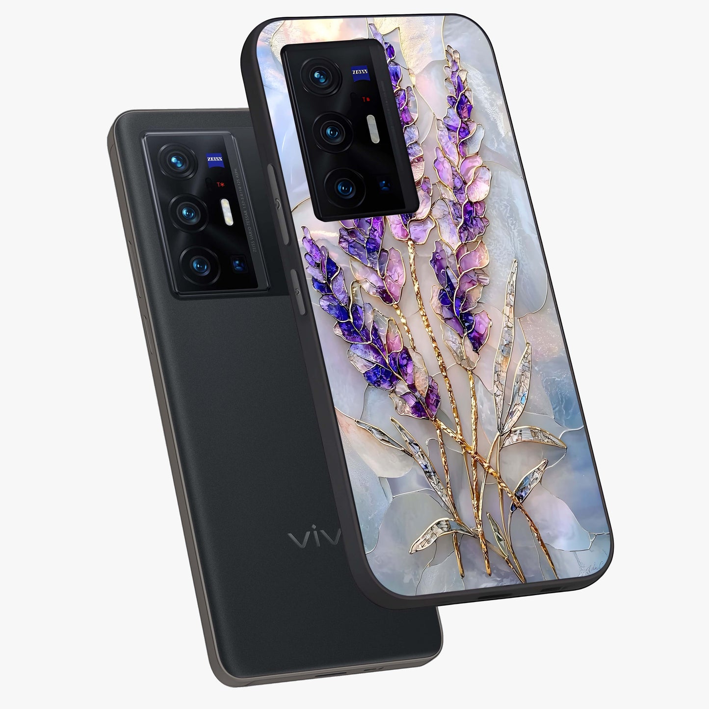 Lavender Dream Glow Glass Case displayed in angled mockup highlighting dreamy purple glow design with soft artistic style.