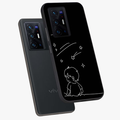 Line Art Boy With Shooting Stars Glass Case displayed in angled mockup highlighting elegant line art design with dreamy star aesthetic.