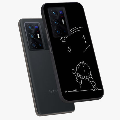 Line Art Girl With Shooting Stars Glass Case displayed in angled mockup highlighting elegant line art design with dreamy star aesthetic.
