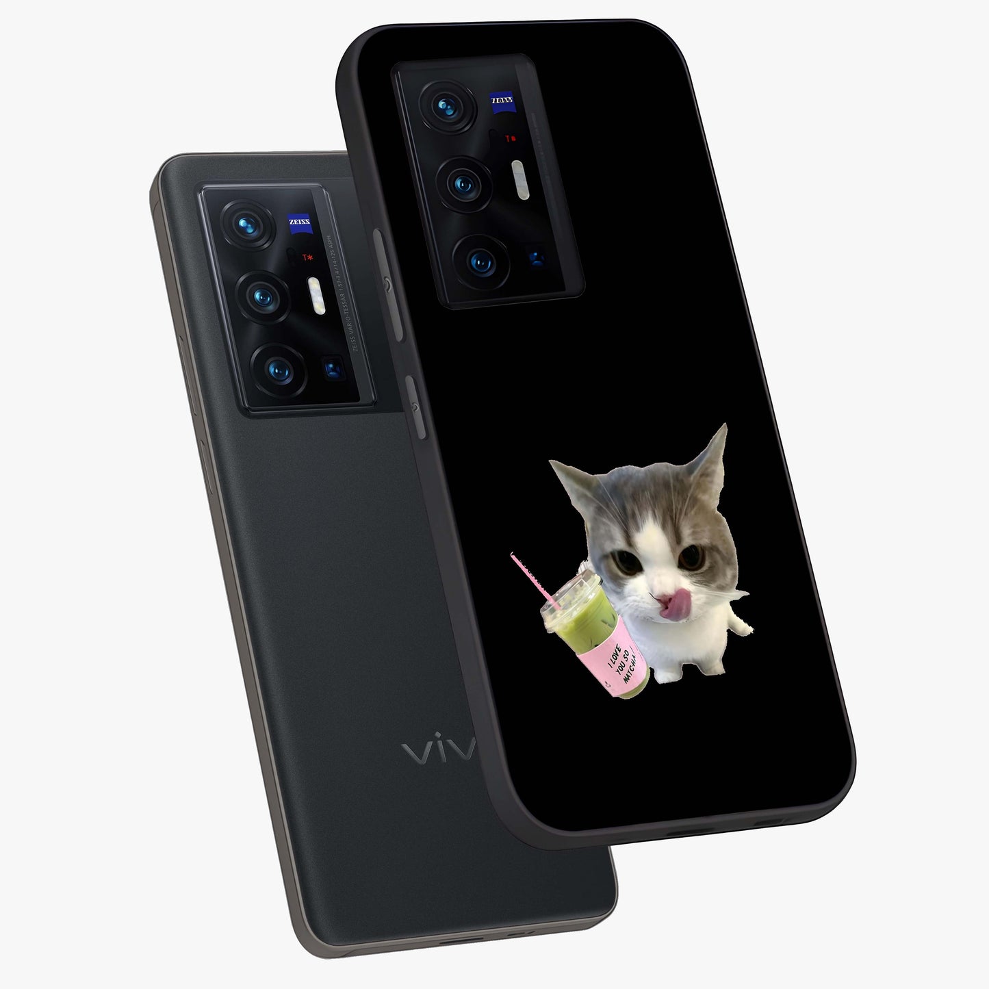 Matcha Cat Style Glass Case displayed in angled mockup highlighting playful feline design with pastel matcha aesthetic.