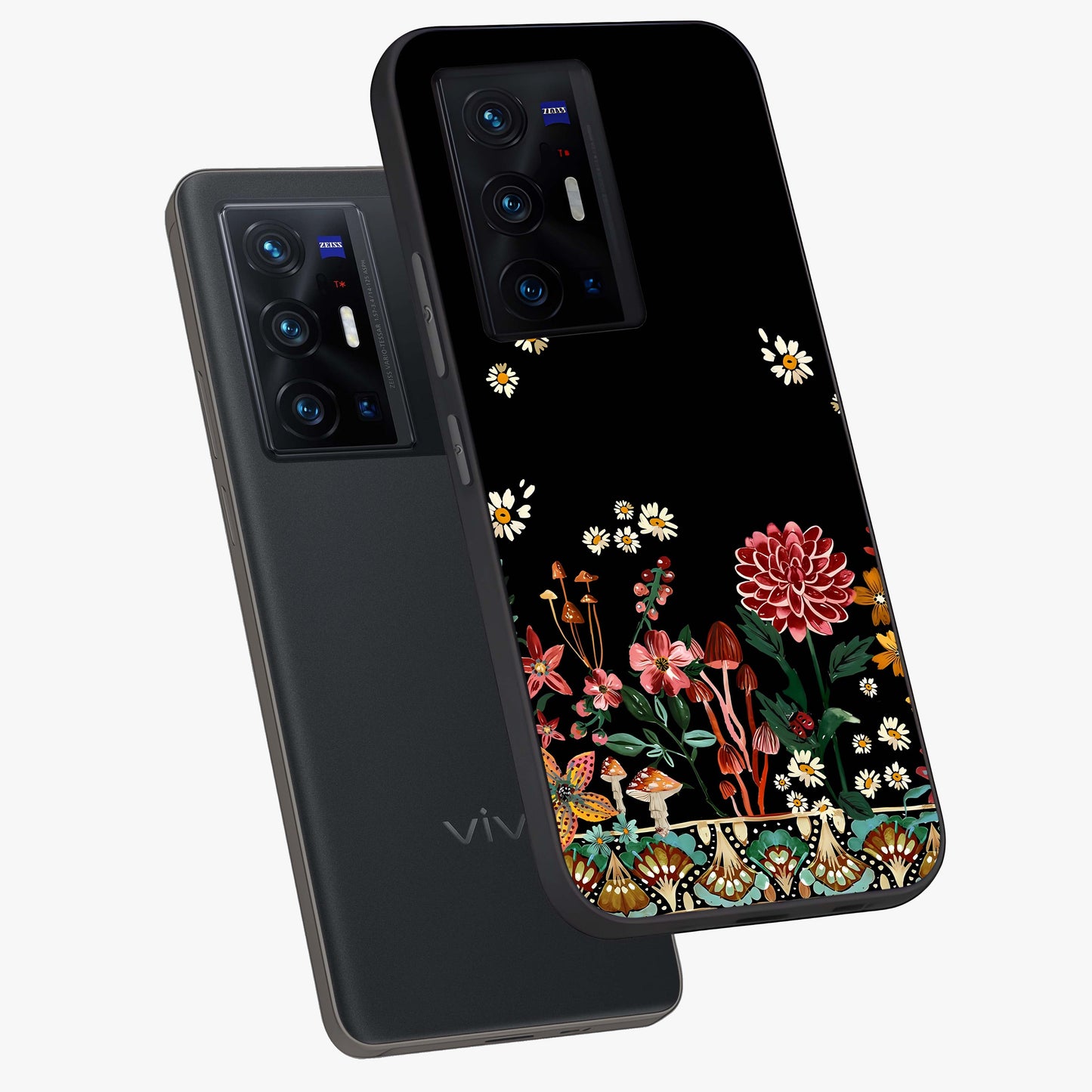 Midnight Bloom Pattern Glass Case displayed in angled mockup highlighting elegant flower design with midnight aesthetic style.
