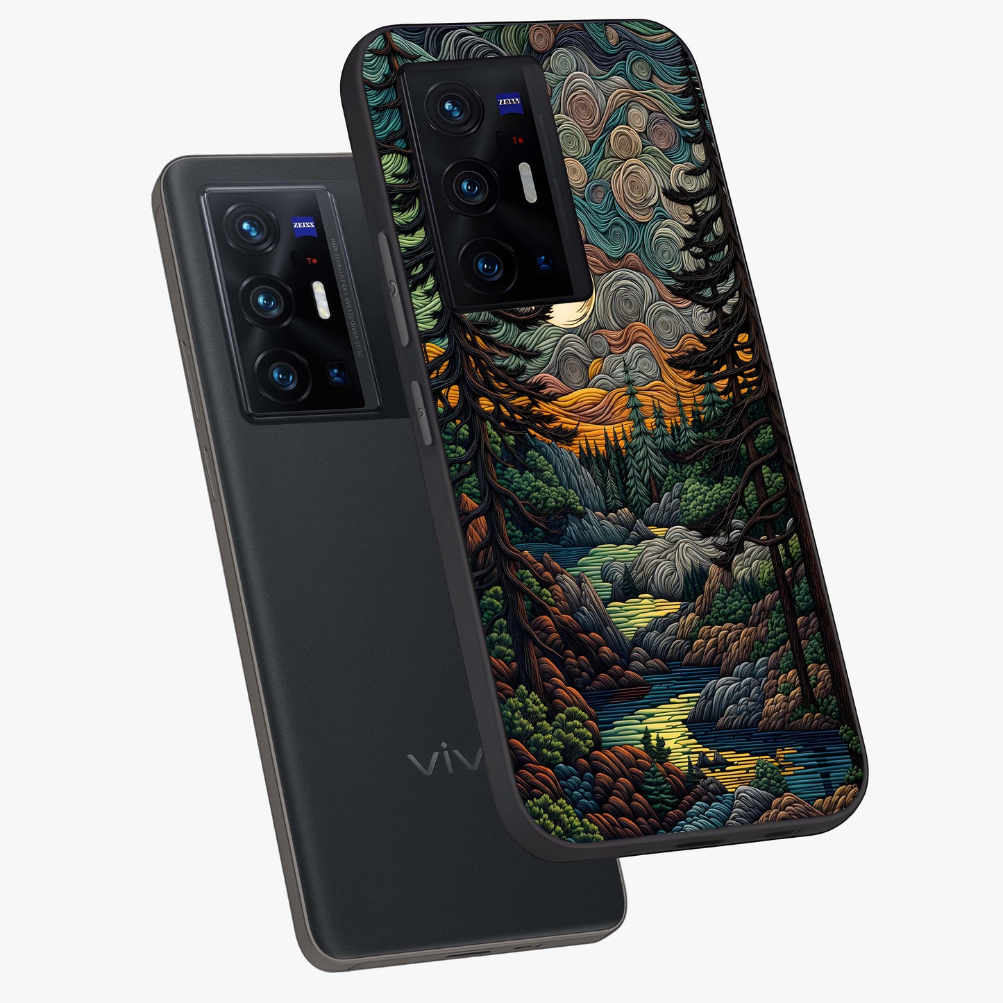 Moonlight Forest Dream Glass Case displayed in angled mockup highlighting dreamy forest design with glowing moon aesthetic.