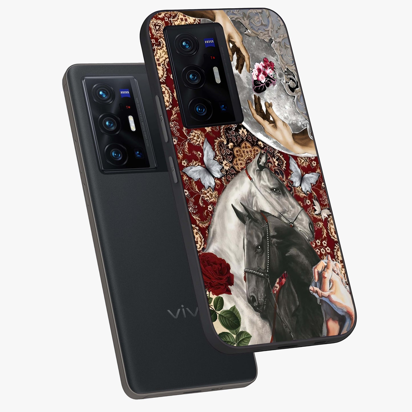 Moonlit Royal Stallion Glass Case displayed in angled mockup highlighting powerful stallion illustration with royal night aesthetic.