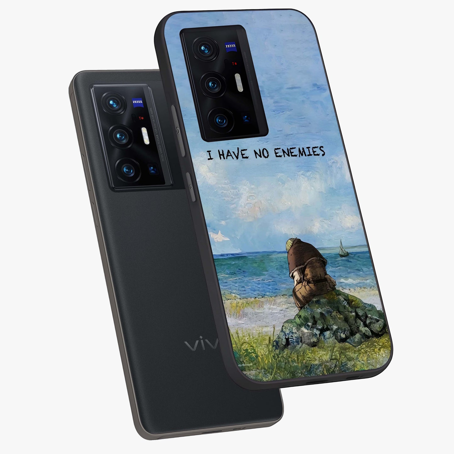 Peace Beyond War Glass Case displayed in angled mockup highlighting meaningful message design with artistic aesthetic style.