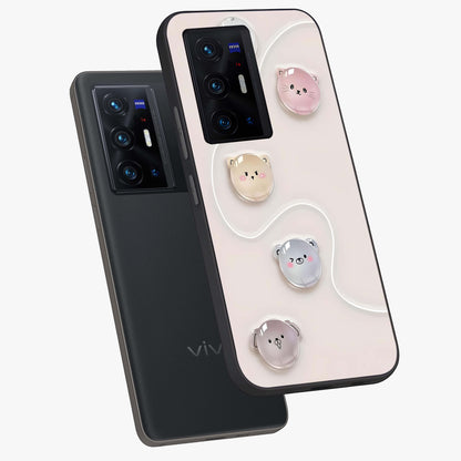 Puffy Face Parade Glass Case displayed in angled mockup highlighting playful cartoon face design with fun aesthetic.