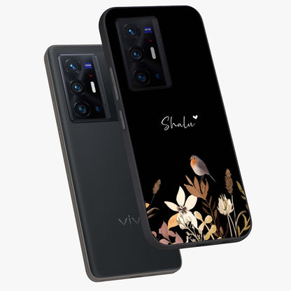 Quiet Garden Tune Custom Name Glass Case displayed in angled mockup highlighting delicate floral garden design with custom name feature.