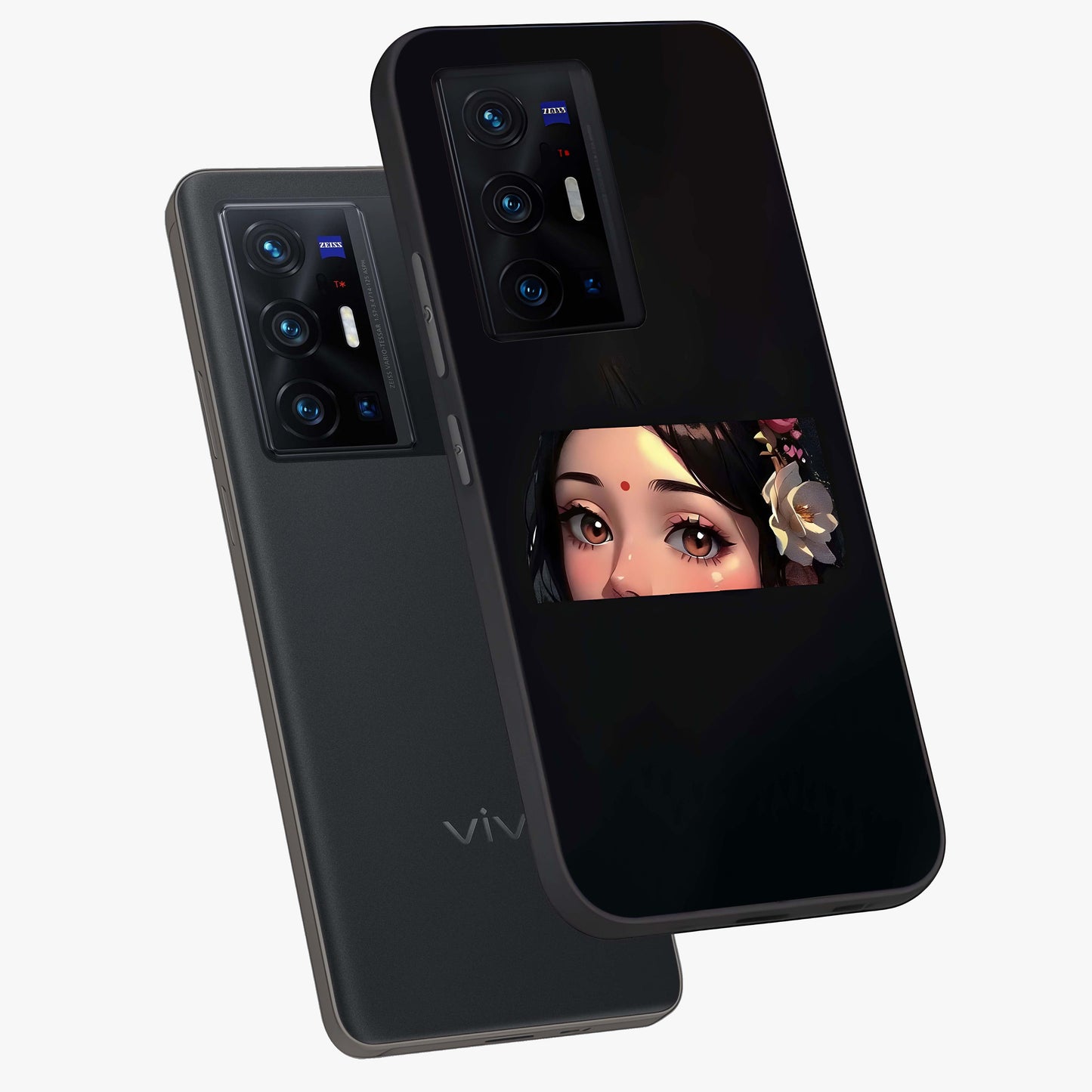 Radha Divine Embrace Glass Case displayed in angled mockup highlighting graceful spiritual illustration with divine aesthetic.