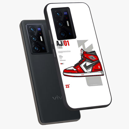 Retro Sneaker Blueprint Glass Case displayed in angled mockup highlighting detailed shoe design with sporty retro aesthetic.