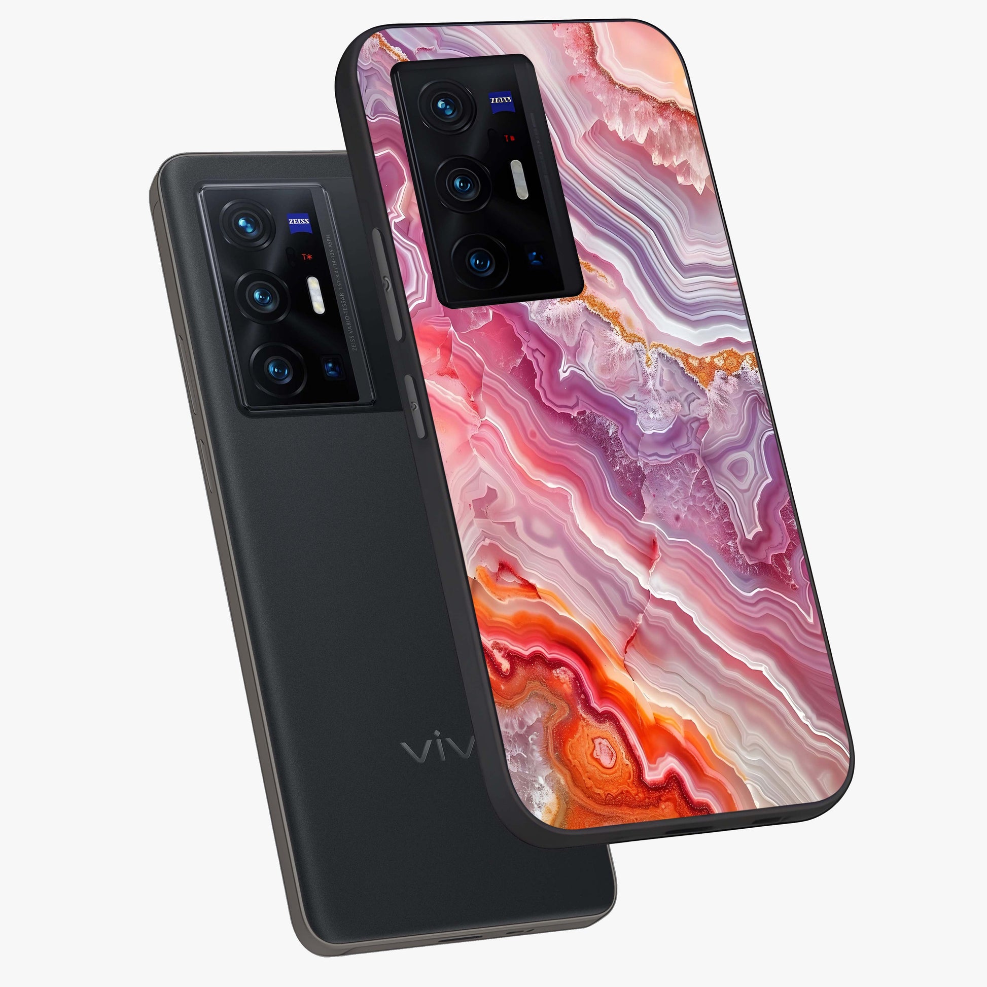 Rose Quartz Marble Glass Case displayed in angled mockup highlighting elegant marble pattern with soft aesthetic style.