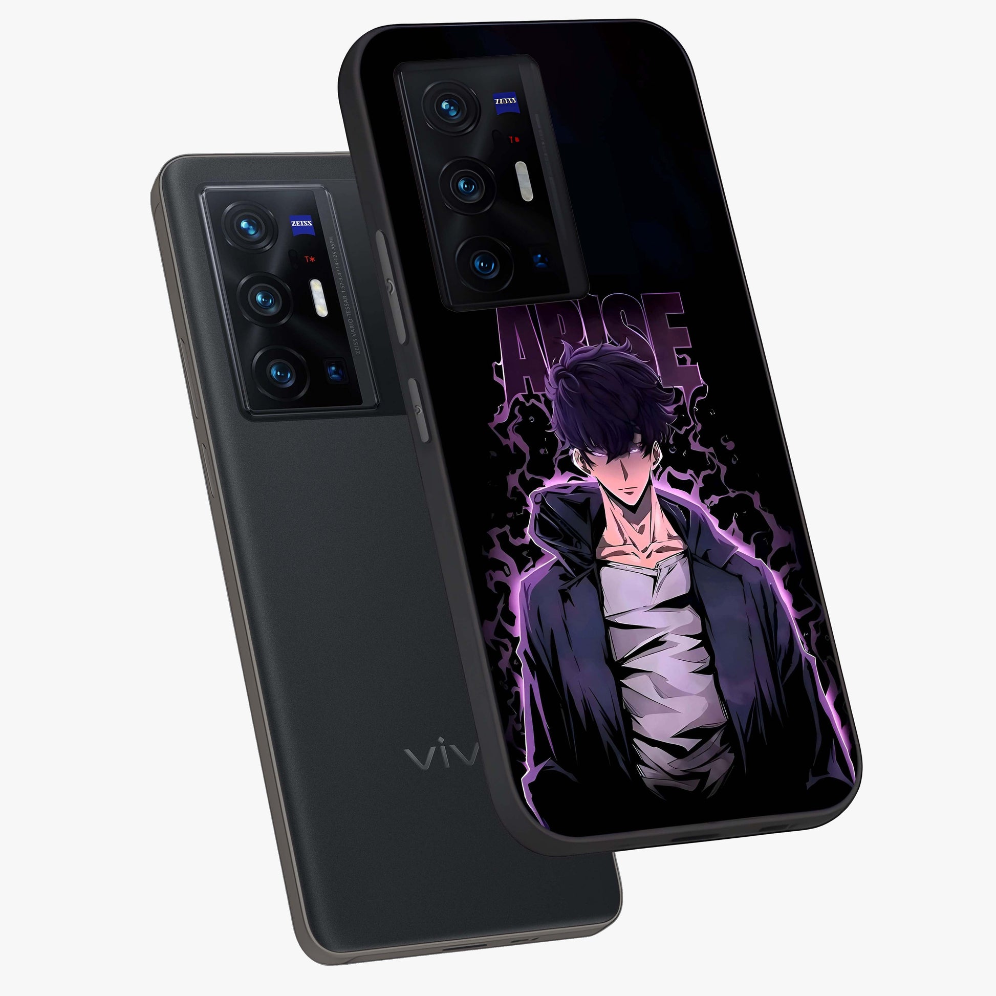 Shadow Monarch Awakening Glass Case displayed in angled mockup highlighting dramatic shadow warrior design with fantasy aesthetic.