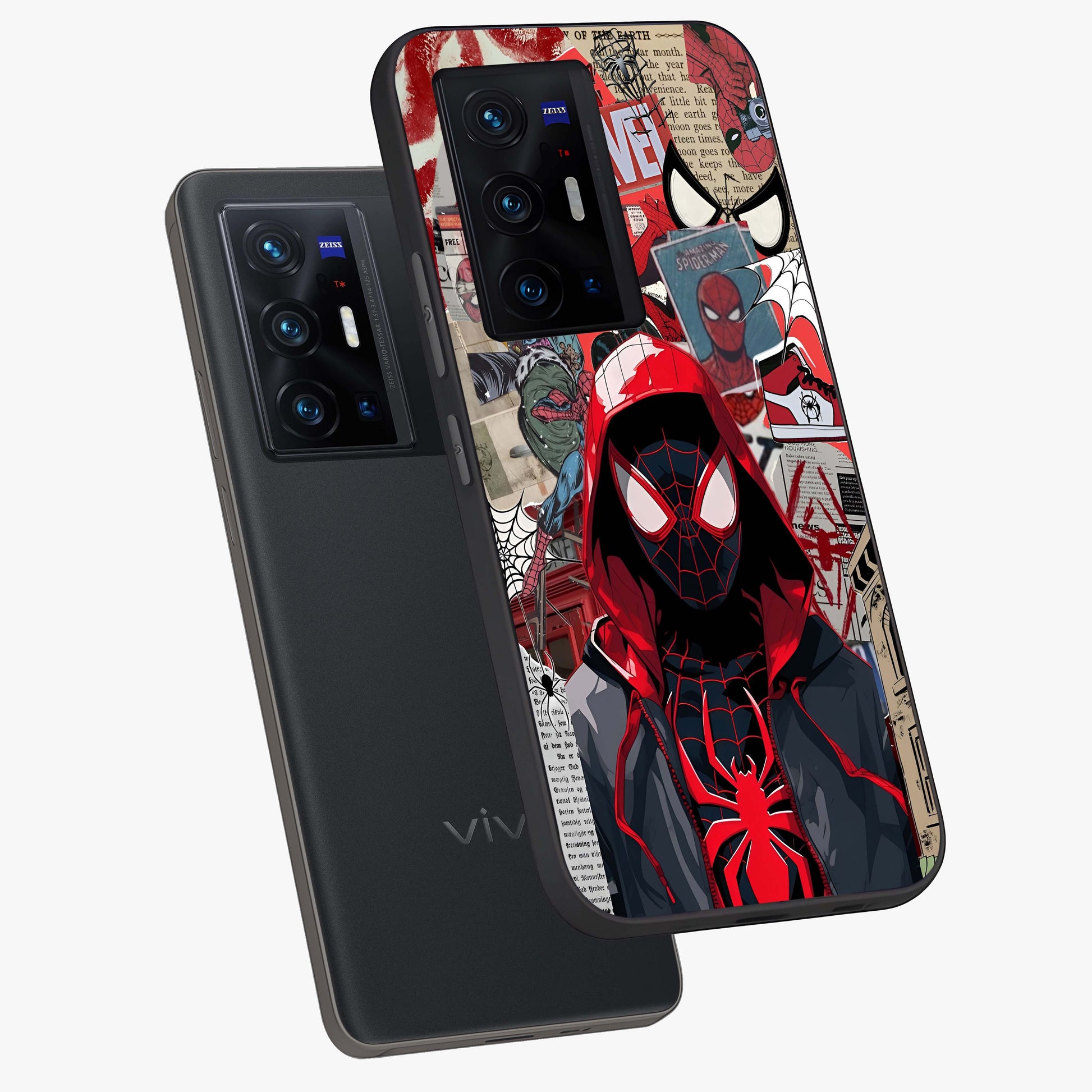Spider Collage Street Glass Case displayed in angled mockup highlighting dynamic street style collage design with comic aesthetic.
