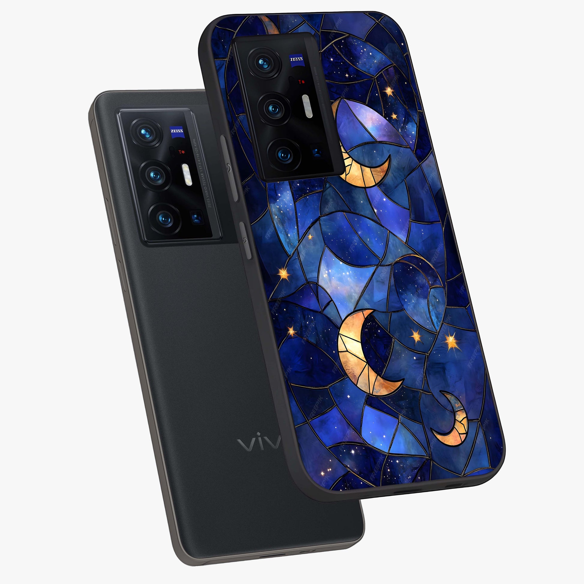 Starlit Sky Tapestry Glass Case displayed in angled mockup highlighting celestial night pattern with artistic aesthetic style.
