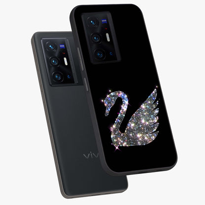 Starlit Swan Grace Glass Case displayed in angled mockup highlighting elegant swan illustration with dreamy celestial aesthetic.