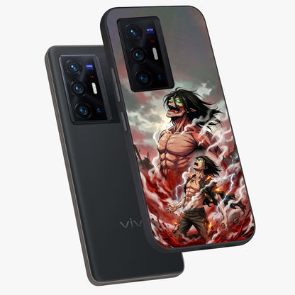 Titan Awakening Fury Glass Case displayed in angled mockup highlighting dramatic giant warrior design with bold anime aesthetic.