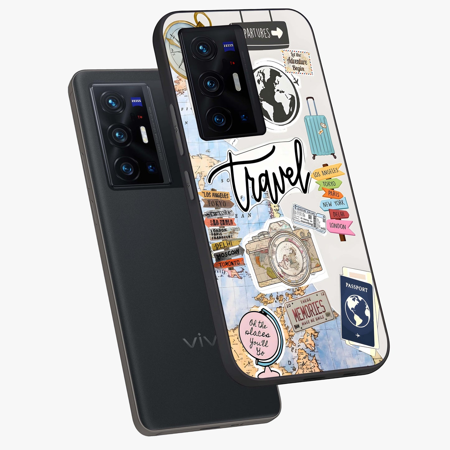 Wanderlust Journal Glass Case displayed in angled mockup highlighting adventure themed design with aesthetic travel vibe.