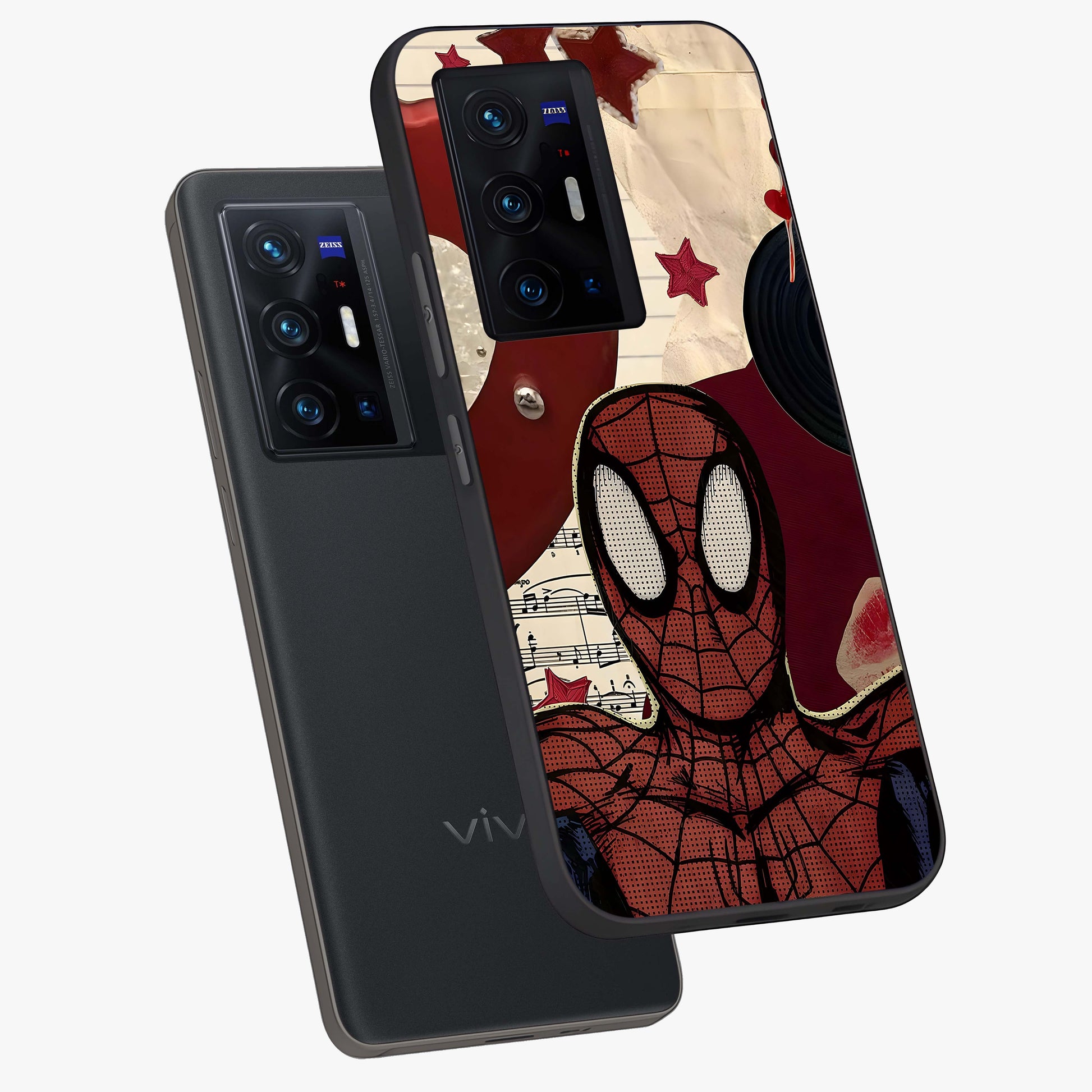Web Warrior Vibes Glass Case displayed in angled mockup highlighting dynamic web design with comic style aesthetic.