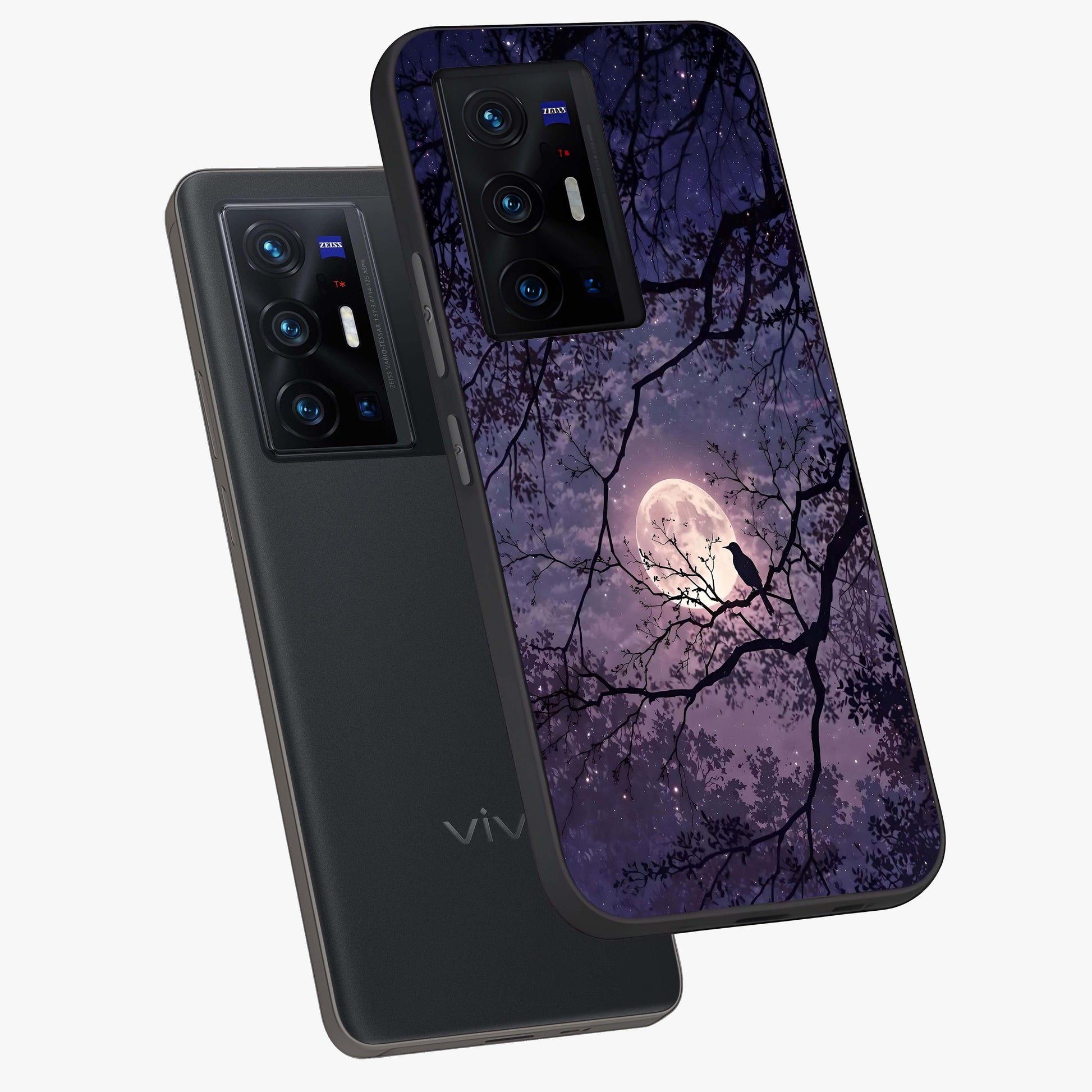 Whispering Moon Silence Glass Case displayed in angled mockup highlighting calm lunar design with dreamy night aesthetic.