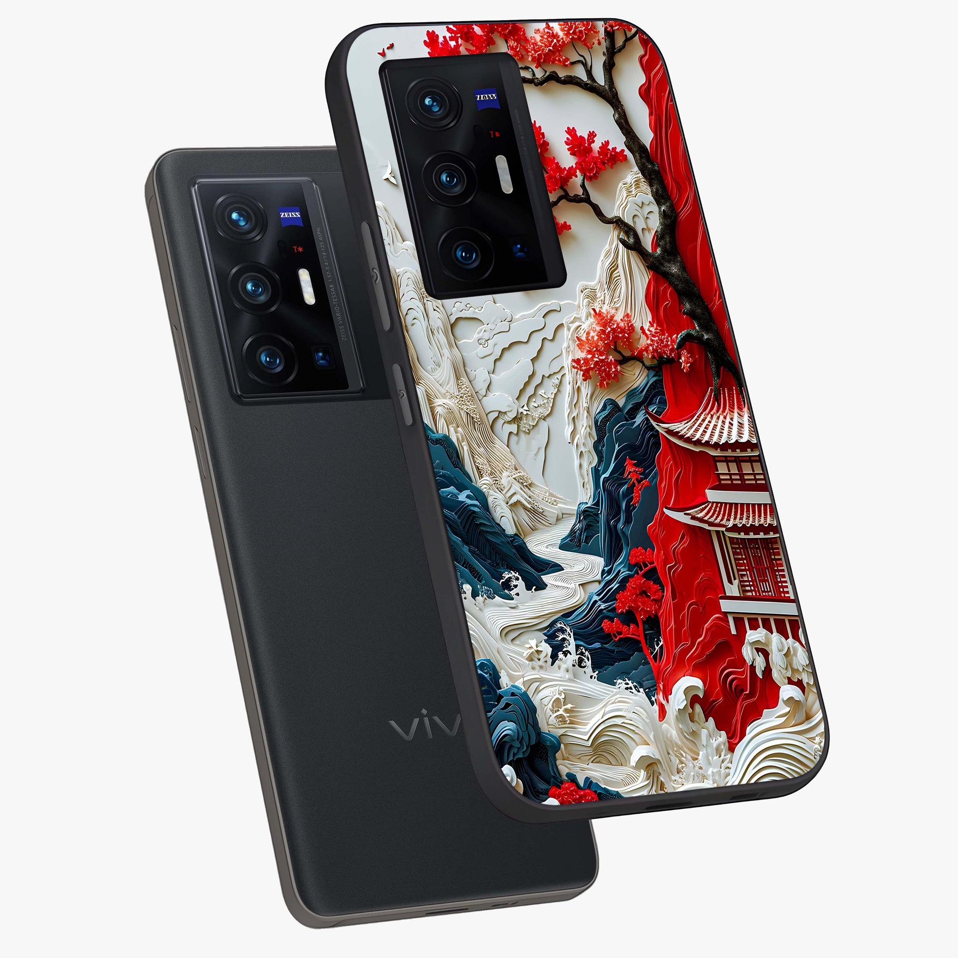 Whispers Of Sakura Waves Glass Case displayed in angled mockup highlighting flowing sakura design with soft floral aesthetic.