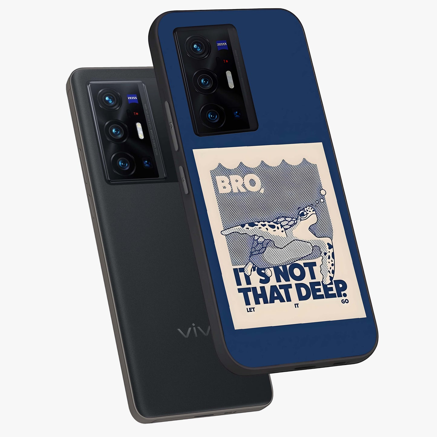 Worry Less Swim Glass Case displayed in angled mockup highlighting fun typography design with relaxed aesthetic style.