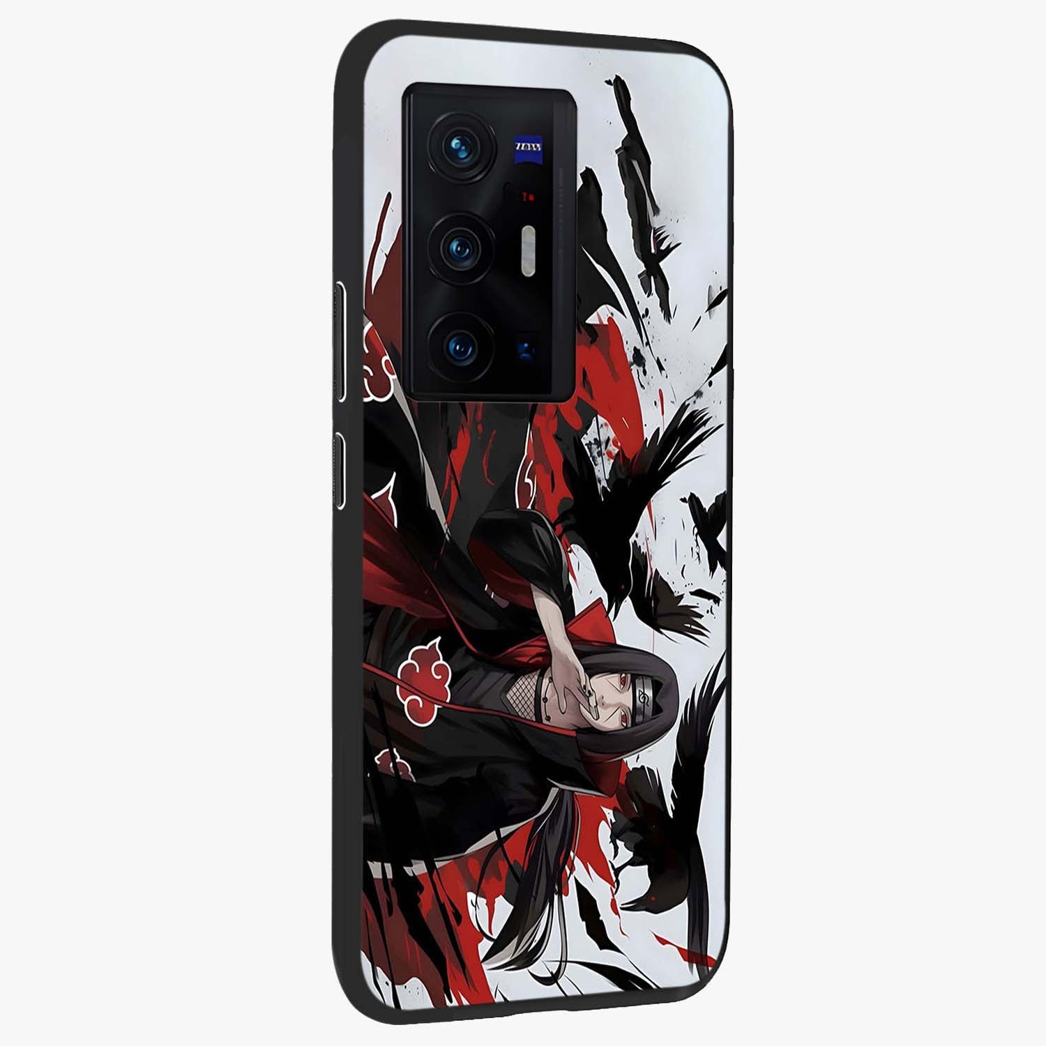 Crimson Crow Illusion Glass Case upright view showcasing striking crow illusion artwork with intense crimson theme.