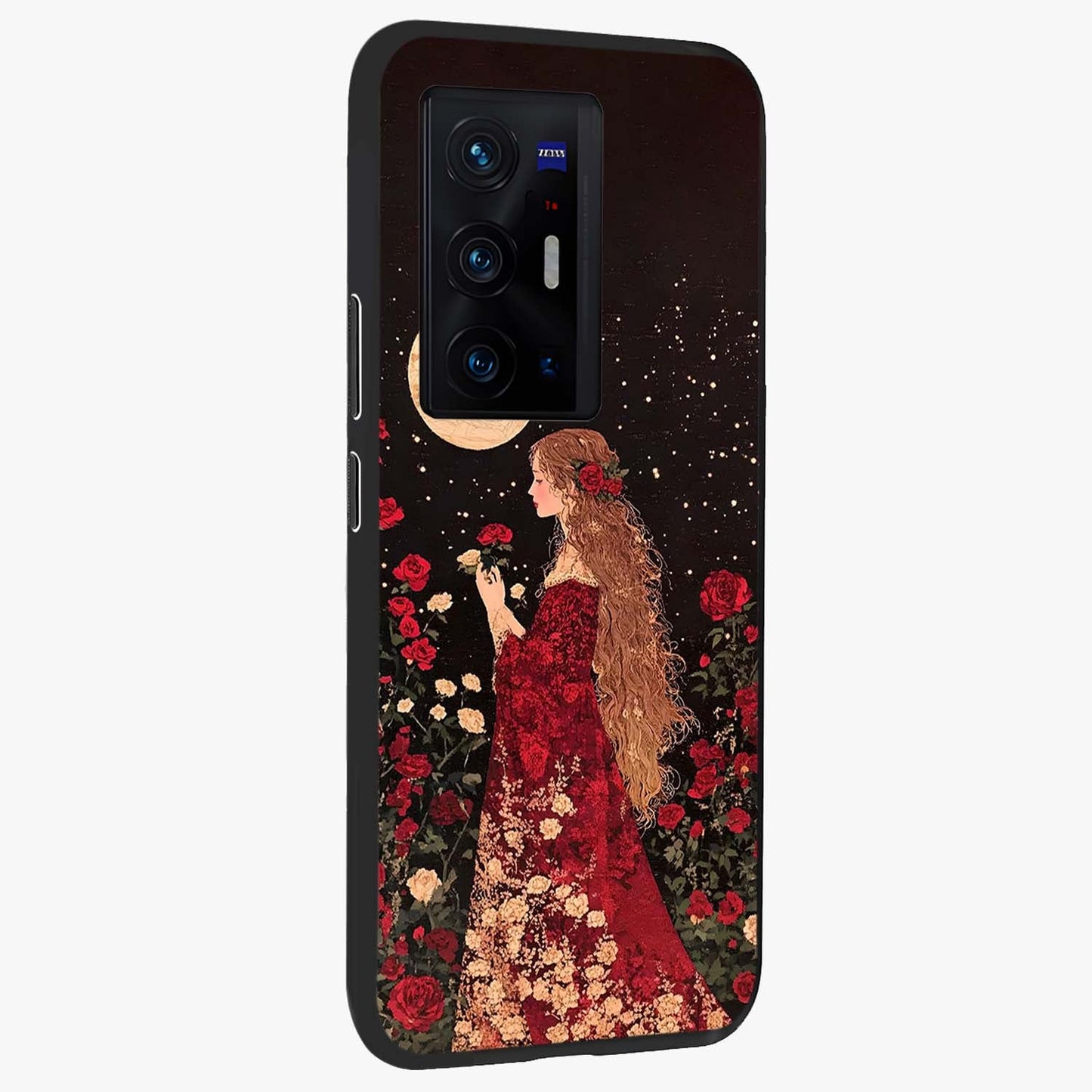 Crimson Dreams Glass Case upright view showcasing dreamy red toned artwork with modern aesthetic style.