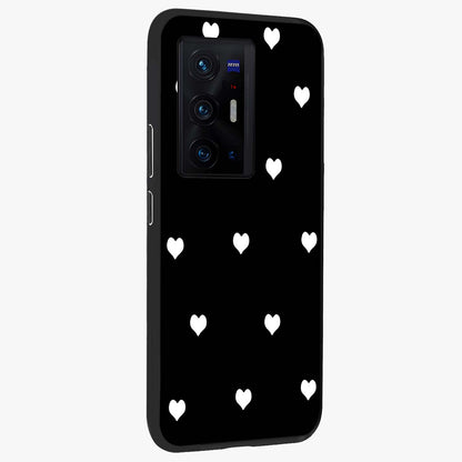 Cute And Simple White Hearts Glass Case upright view showcasing simple white hearts artwork with soft minimal theme.