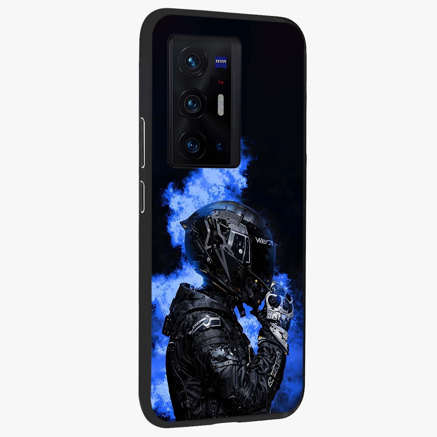 Cyber Sentinel Protocol Glass Case upright view showcasing advanced cyber sentinel artwork with futuristic tech theme.