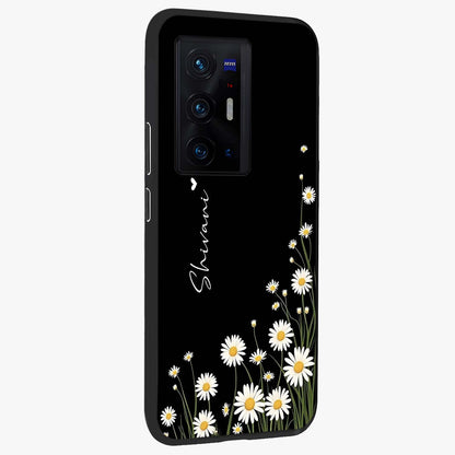 Daisy Cascade Custom Name Glass Case upright view showcasing elegant floral cascade design with personalized aesthetic.
