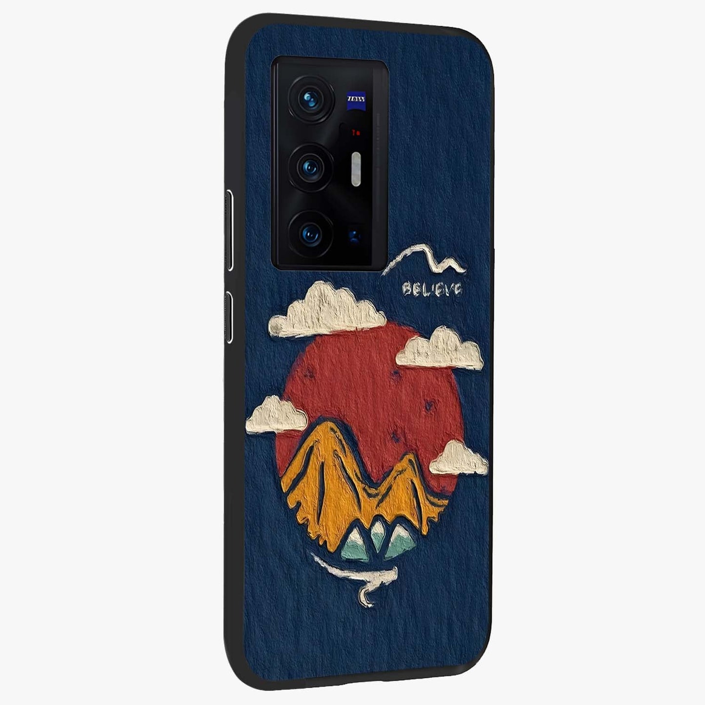 Dream Beyond Mountains Glass Case upright view showcasing beautiful mountain scenery with inspirational nature theme.