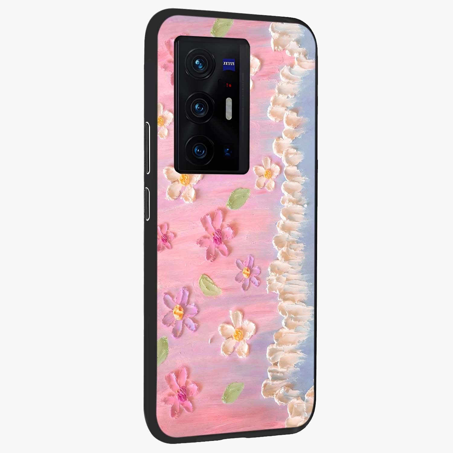 Dreamy Painted Garden Glass Case upright view showcasing vibrant floral garden artwork with artistic nature theme.