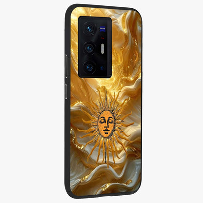 Eternal Golden Glow Glass Case upright view showcasing luminous golden artwork with luxurious visual theme.