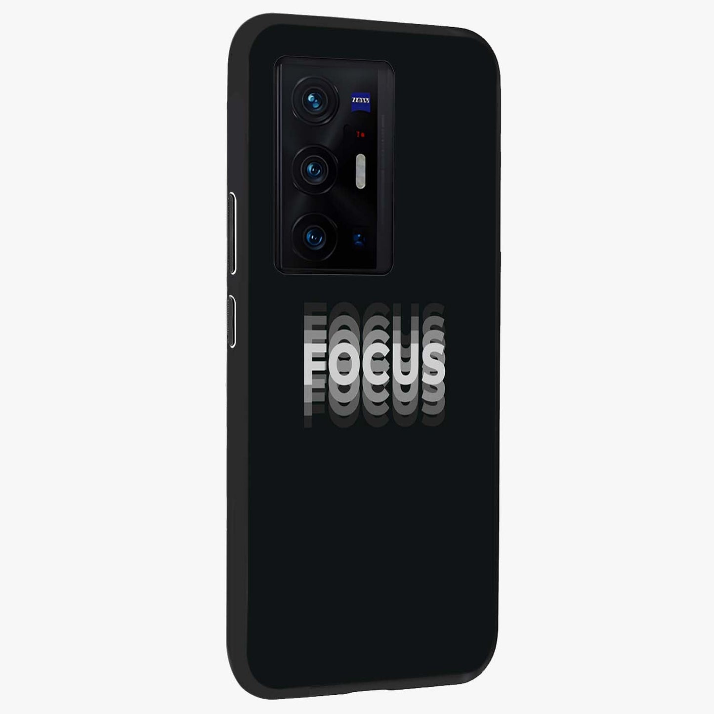 Focus Mode On Glass Case upright view showcasing strong typography statement with sleek motivational theme.