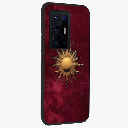 Golden Sun Minimalism Glass Case upright view showcasing simple golden sun artwork with elegant minimalist style.