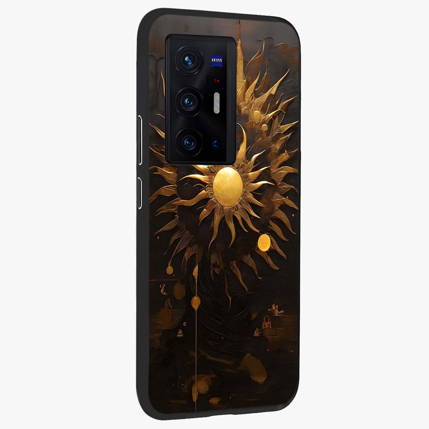 Golden Sun Majesty Glass Case upright view showcasing haunting graveyard artwork with dramatic dark theme.