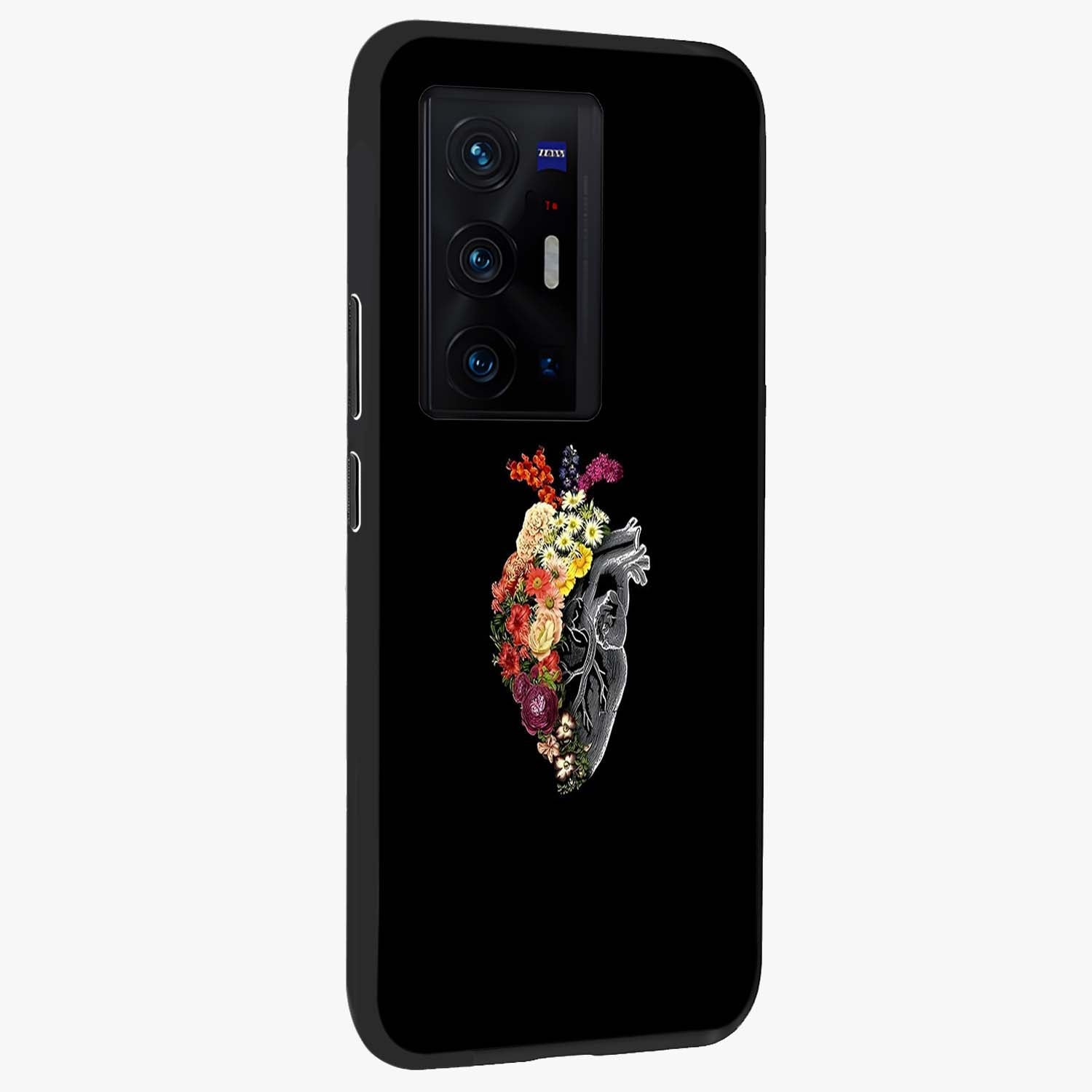 Heart With Flowers Glass Case upright view showcasing decorative heart and floral artwork with sweet romantic theme.