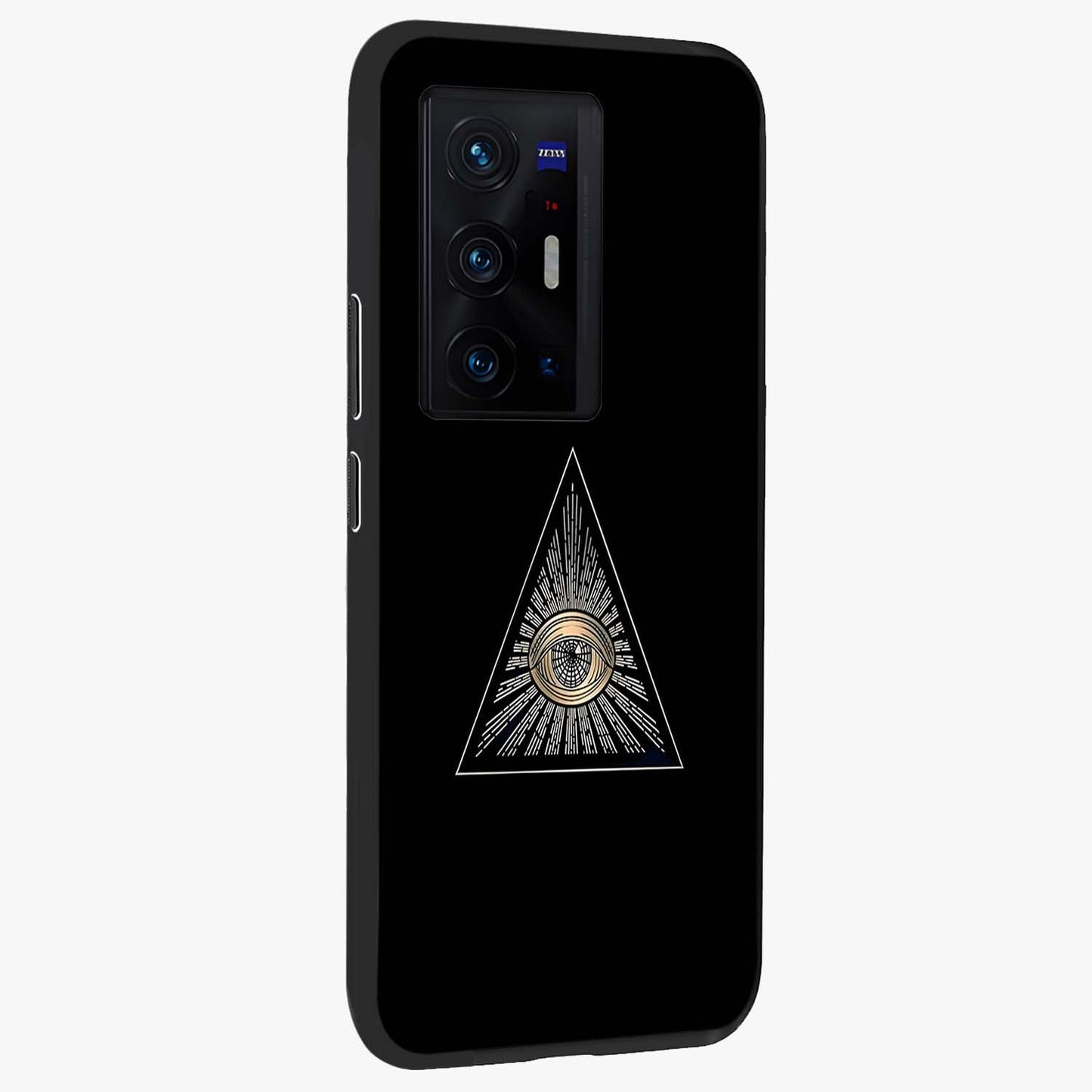 Illuminati Evil Glass Case upright view showcasing striking illuminati artwork with mysterious symbolic theme.
