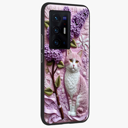 Lavender Cat Whimsy Glass Case upright view showcasing charming cat artwork with whimsical lavender theme.